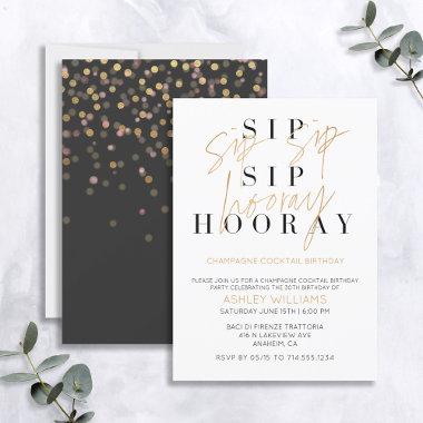 Sip Sip Hooray Champagne Cocktail Gold Birthday Invitations