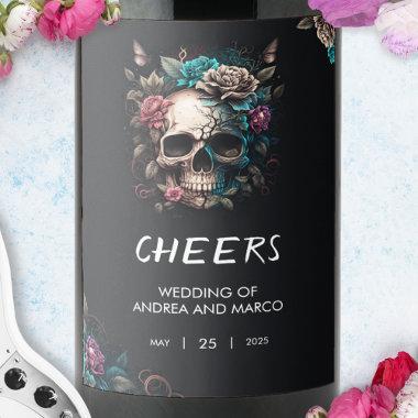 Skull Tattoo Rock and Roll Gothic Wedding Wine Label