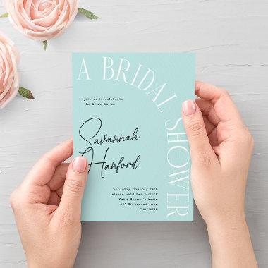 Sky Blue Arched Text Modern Simple Bridal Shower Invitations
