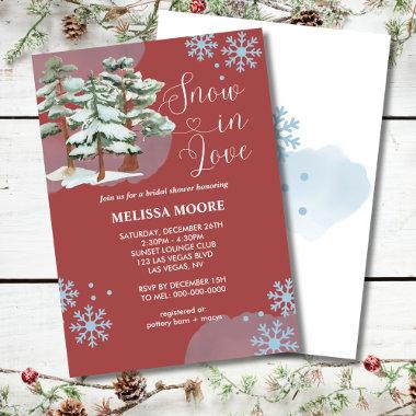 Snow in love burgundy winter forest snowflake Invitations