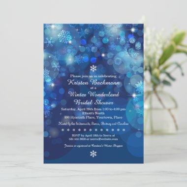 Snowflake Blue Bokeh Winter Bridal Shower Invitations