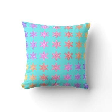 Snowflakes Patterns Glittery Gold Turquoise Blue Outdoor Pillow