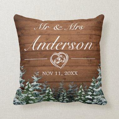 Snowy Wood & Forest Country Wedding Throw Pillow