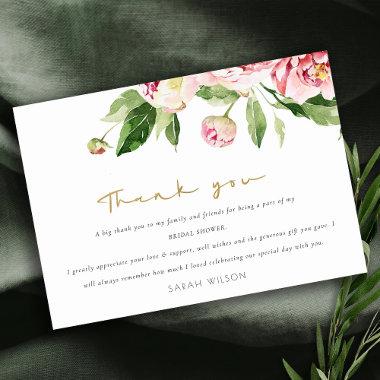 Soft Blush Floral Peony Watercolor Bridal Shower Thank You Invitations