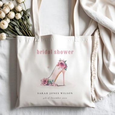Soft Blush Pink High Heels Floral Bridal Shower Tote Bag