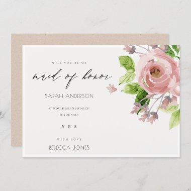 SOFT BLUSH PINK WATERCOLOUR FLORAL MAID OF HONOUR Invitations
