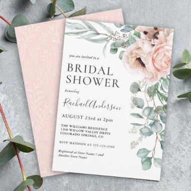 Soft Pastel Boho Watercolor Floral Bridal Shower Invitations