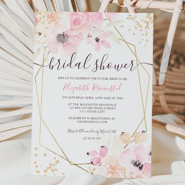 Soft pastel gold floral watercolor bridal shower Invitations