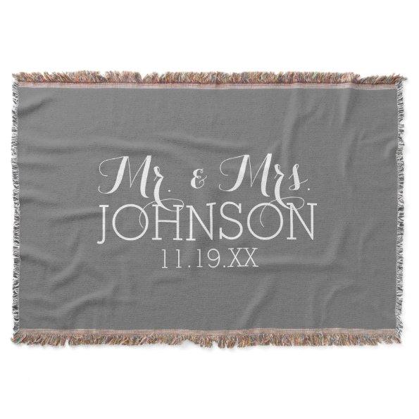 Solid Color Charcoal - Mr & Mrs Wedding Favors Throw Blanket