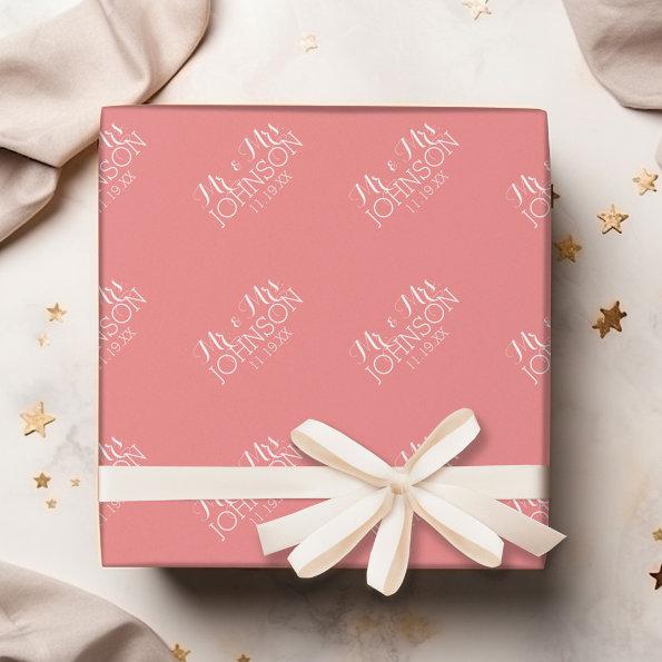 Solid Color Coral Peach - Mr & Mrs Wedding Favors Wrapping Paper