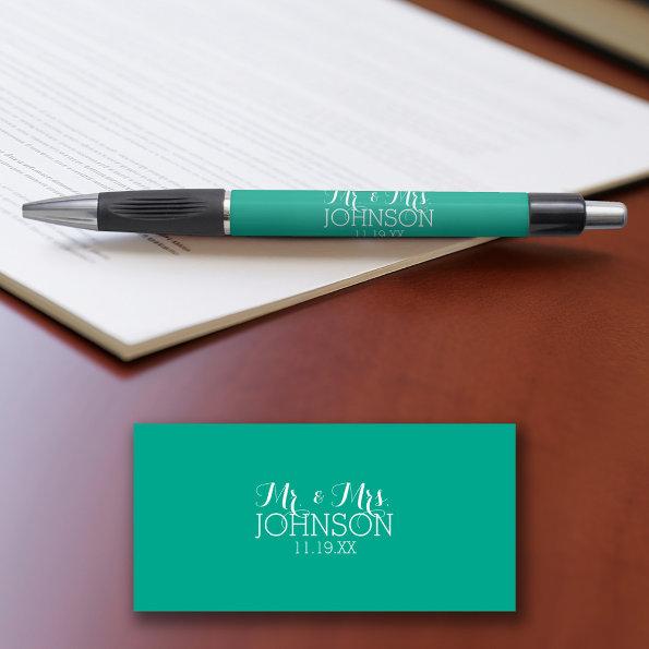 Solid Color Emerald Green Mr & Mrs Wedding Favors Pen