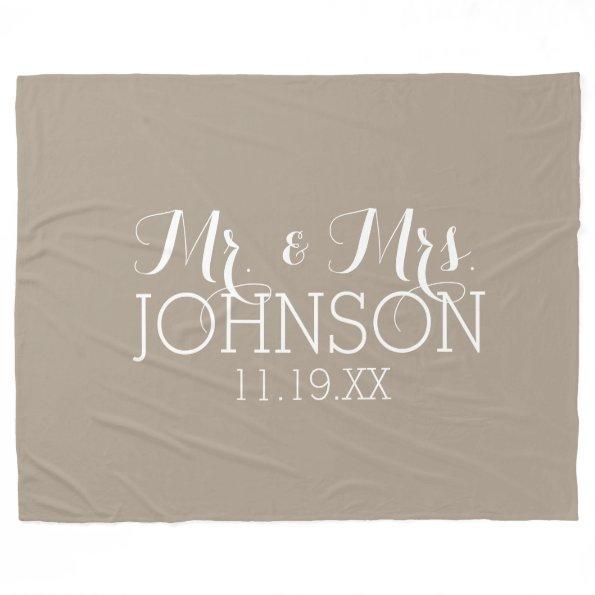 Solid Color Linen Beige - Mr & Mrs Wedding Favors Fleece Blanket