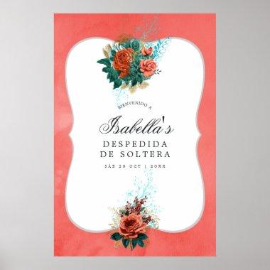 Spanish Turquoise and Coral Bridal Shower Welcome Poster