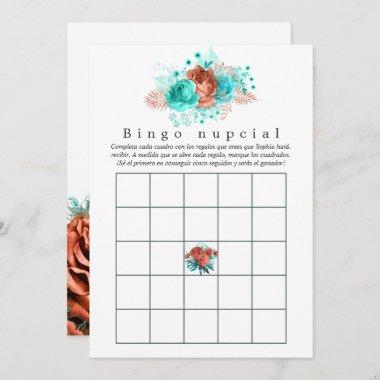 Spanish Turquoise and Coral Floral Bridal Bingo