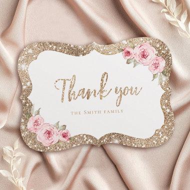 Sparkle gold glitter and pink floral thank you Invitations