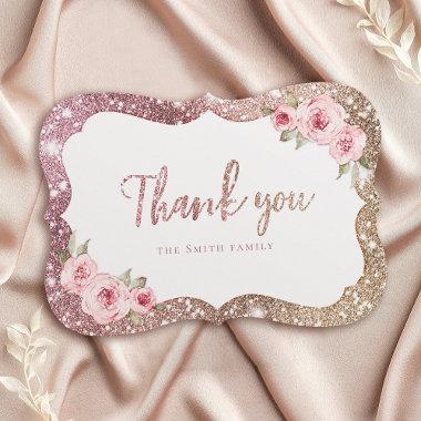 Sparkle rose gold glitter and floral thank you Invitations