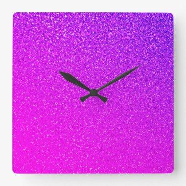 Sparkling Hot Pink Purple Glitter Ombre Girly Cute Square Wall Clock