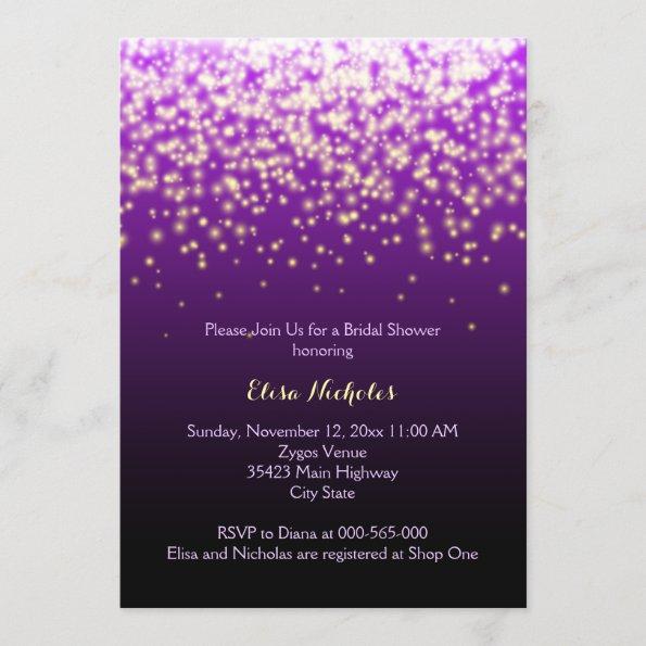 Sparkling lights purple wedding bridal shower Invitations