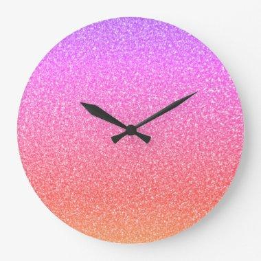 Sparkling Rose Gold Pink Purple Glitter Ombre Large Clock