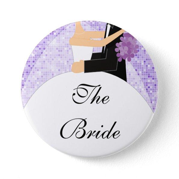 Sparkly Bride Bridal Party Button / Pin Purple