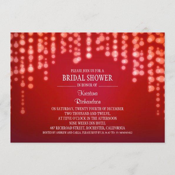 sparkly glitter string lights red bridal shower Invitations