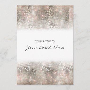 Sparkly Silver Faux Sequins Festive Party Invitations