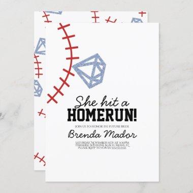 Sports Baseball Homerun Glitter Bridal Shower Invitations