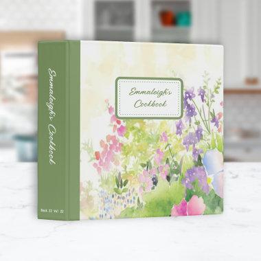 Spring Floral Watercolor Cookbook Recipe 3 Ring Binder