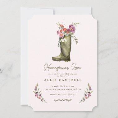 Spring Garden Pink Floral Rain Boot Bridal Shower Invitations