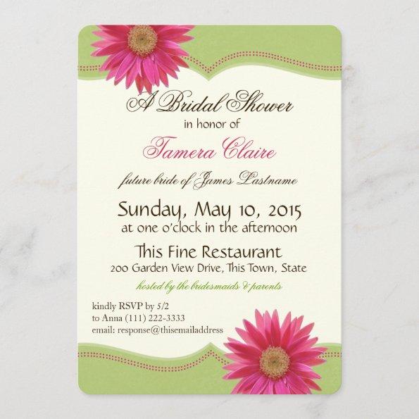 Spring Green and Fuschia Pink Daisy Bridal Shower Invitations