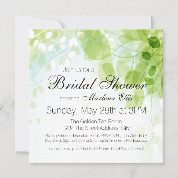 Spring Leaves Watercolor Bridal Shower Invitations