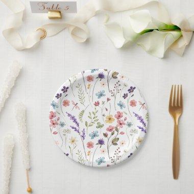 Spring Summer Floral Wildflowers Bridal Shower Paper Plates