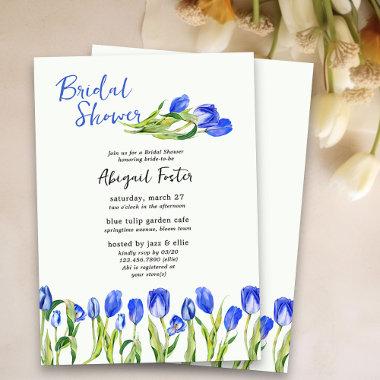Spring Tulip Flowers Blue Floral Bridal Shower Invitations