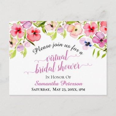 Spring Watercolor Pansies Virtual Bridal Shower Invitation PostInvitations