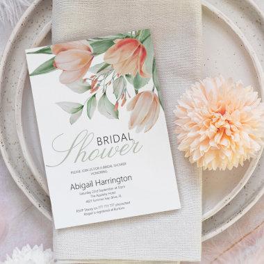 Spring Watercolor Peachy Floral Bridal Shower Invitations