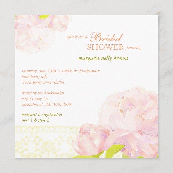 Spring Watercolor Peony Bridal Shower Invitations