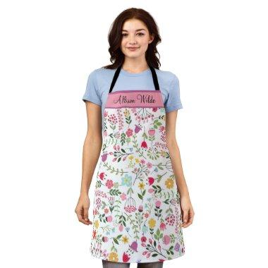 Spring Wildflowers Florals on White Personalized Apron