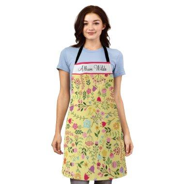 Spring Wildflowers Florals on Yellow Personalized Apron