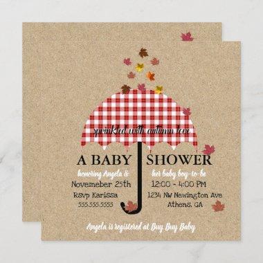 Sprinkle With Autumn Love Rustic Baby Shower Party Invitations