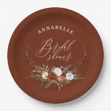 Stag rustic terracotta botanical bridal shower paper plates