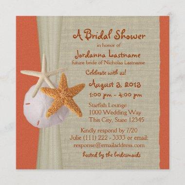 Starfish and Burlap Look Bridal Shower Invitations
