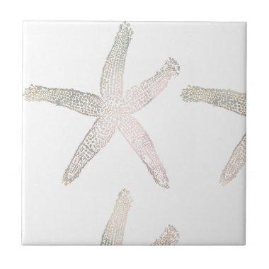 Starfish Coastal Beach Grey Gray White Trendy Cool Ceramic Tile