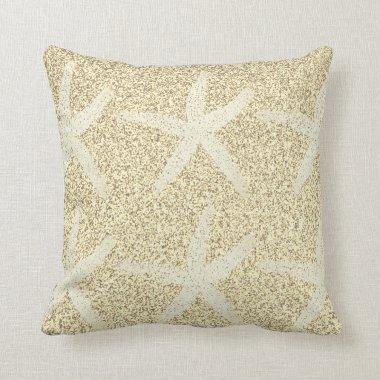 Starfish Patterns Gold Glitter Nautical Cute Gift Throw Pillow