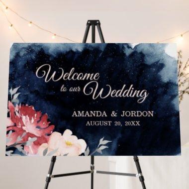 Starry Night Floral Wedding Welcome Sign