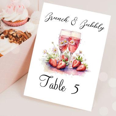 Strawberry Champagne Floral Bridal Shower Party Table Number
