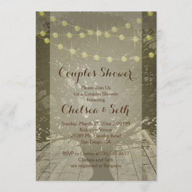 String of Lights Rustic Background Invitations