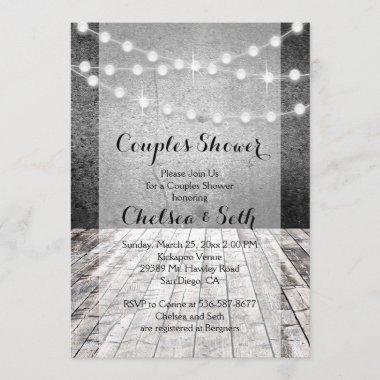 String of Lights Rustic Wood Background Invitations