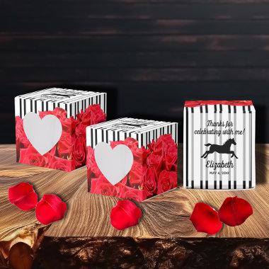 Stripes Watercolor Roses Derby Horse 2" Heart Favor Boxes
