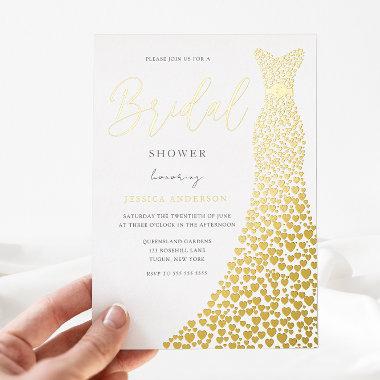 Stunning Gold Love Heart Foil Dress Bridal Shower Foil Invitations