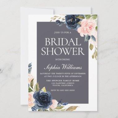 Stunning Navy & Blush Floral Elegant Bridal Shower Invitations
